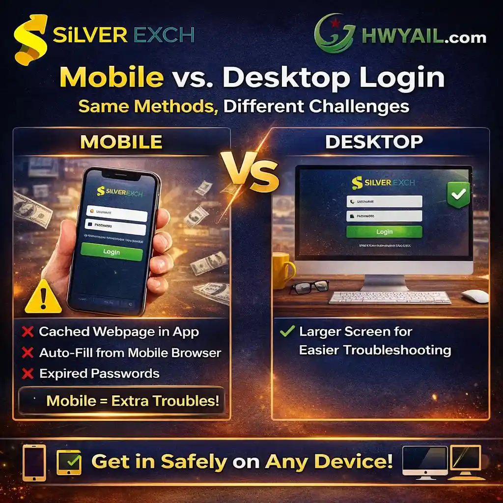 Are there any differences between the method of Hwyail.com or silverexch.com on mobile versus desktop